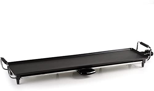 Tristar BP-2984 Plancha de asar con recubrimiento antiadherente, superficie para cocinar 90 x 23 cm, termostato regulable y extraíble, asas frías al tacto, libre de BPA y PFOA, 1800 W