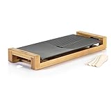 Princess 103025 Table Chef Pure Duo, Plancha y parrilla con revestimiento antiadherente, 25 x 50 cm, 1800 W, estructura de bambú, bandeja recoge grasas, fácil de limpiar