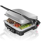 Cecotec Parrilla eléctrica Rock'nGrill 2000. 2000 W, Revestimiento Antiadherente RockStone, Apertura 180º, Adaptable en Altura, Superficie de cocinado 30 x 23.5 cm, Acero Inoxidable y Plástico