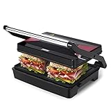 Great Jacob Larissa - Parrilla Eléctrica, Sandwichera y máquina de panini, Potencia 1000W, Placas con Revestimiento Antiadherente, Asa de toque frío, Almacenamiento vertical. Libre de BPA.