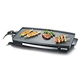 SEVERIN Parrilla de mesa para carne, pescado y verduras, parrilla eléctrica antiadherente XXL, plancha de cocina con bandeja de goteo y control de temperatura, negro, KG 2397