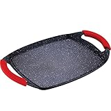 BERGNER Red Stone Plancha-asador en Aluminio Fundido, Silicona, Negro, 36 x 23 cm