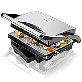 Cecotec Parrilla Eléctrica Rock'nGrill 1000. 1000 W, Revestimiento Antiadherente RockStone, Placa superior flotante, Cajetín recogegrasas, 25.5 x 29.5 x 10 cm, Color Acero/Negro